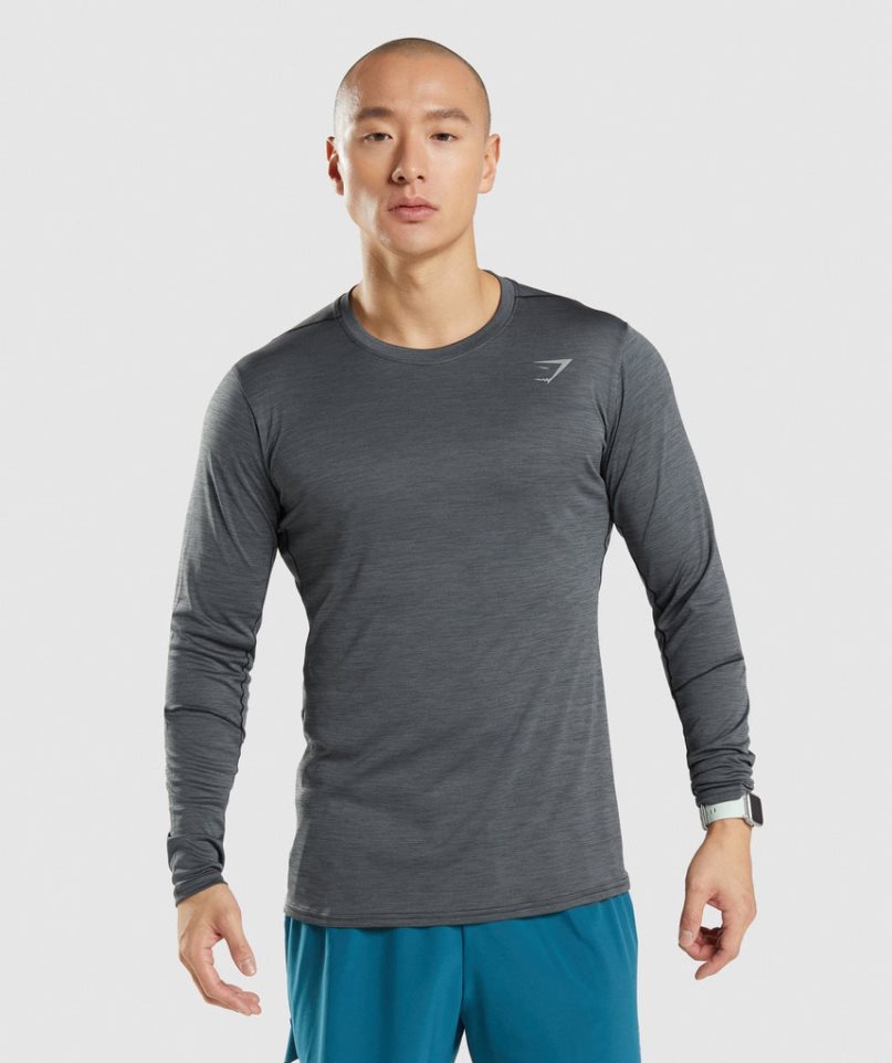 Men\'s Gymshark Speed Long Sleeve T-Shirts Dark Grey | NZ 6PSIMX